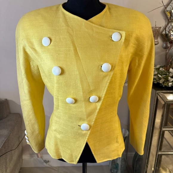 VTG Oscar de la Renta Elegant Yellow Double-Breasted Women's Blazer size S - Picture 4 of 8